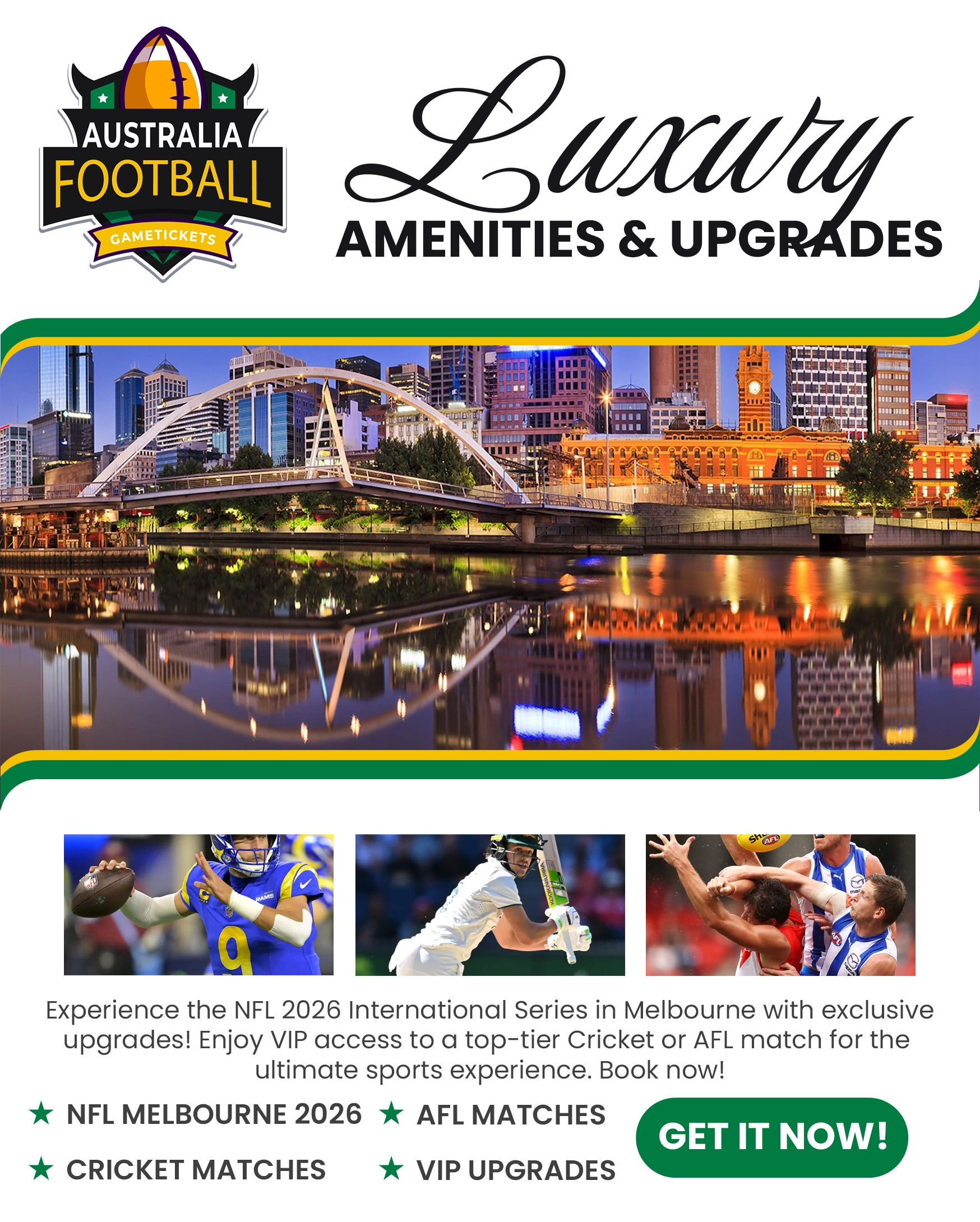 Explore Melbourne, Australia with city tours and NFL International Series 2026 package - BOOK NOW